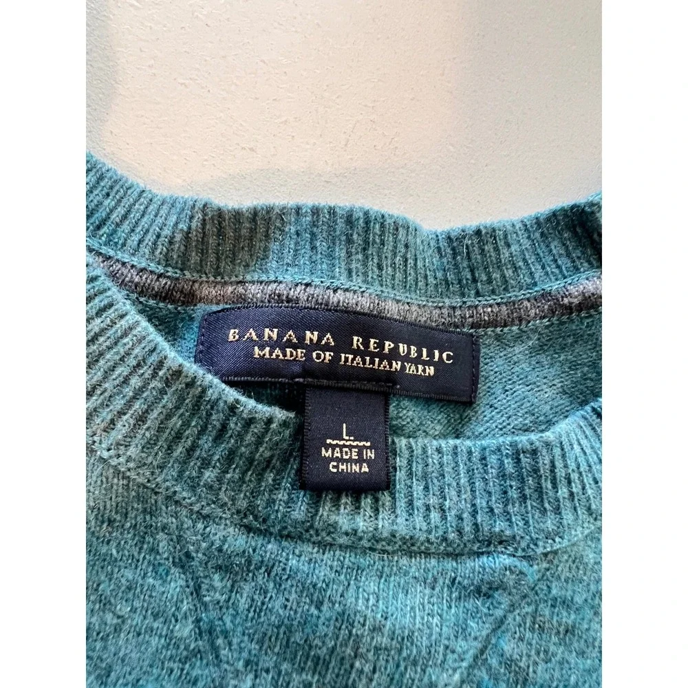 Banana Republic Mens Italian Yarn Wool Cashmere Blend Crewneck Sweater Teal L